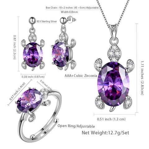 Conjuntos de joyas de tortuga para mujer, 4 piezas, piedra natal, regalo de cumpleaños para niñas, plata de ley