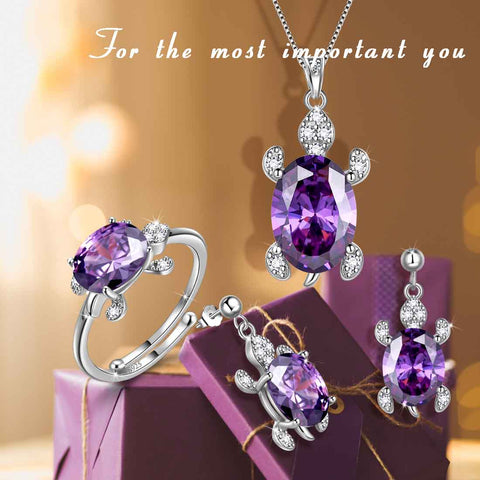 Conjuntos de joyas de tortuga para mujer, 4 piezas, piedra natal, regalo de cumpleaños para niñas, plata de ley