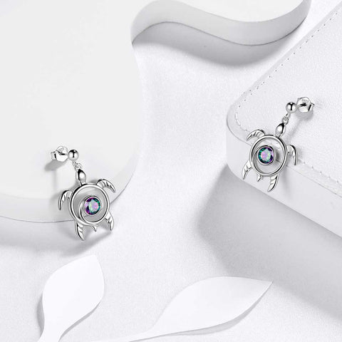 Orecchini pendenti con topazio mistico arcobaleno e tartaruga, gioielli da donna, regalo, argento sterling