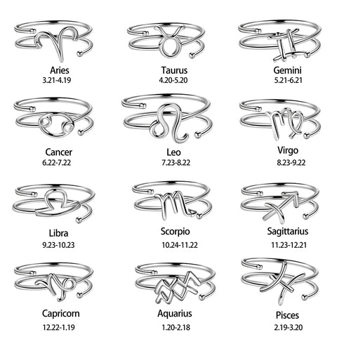Anillo del zodiaco para mujer, anillo con signo del horóscopo 12, joyería de plata de ley 925