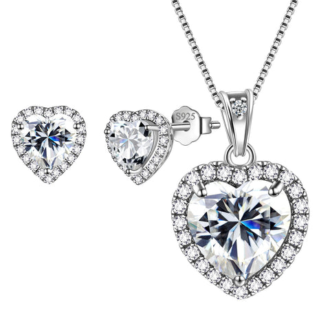Hearts Jewelry Sets 3PCS Women Birthstone Necklace Earrings Girls Jewelry Birthday Gift 925 Sterling Silver - Aurora Tears Jewelry