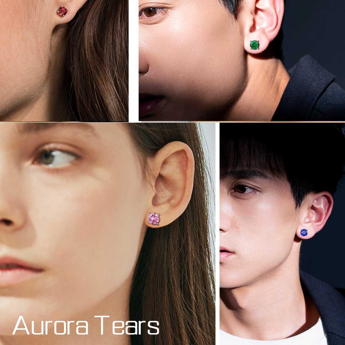Round Birthstone October Tourmaline Earrings Sterling Silver - Earrings - Aurora Tears