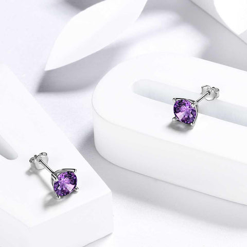 Round Birthstone February Amethyst Earrings Sterling Silver - Earrings - Aurora Tears