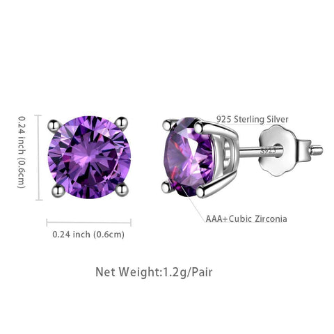 Round Birthstone February Amethyst Earrings Sterling Silver - Earrings - Aurora Tears