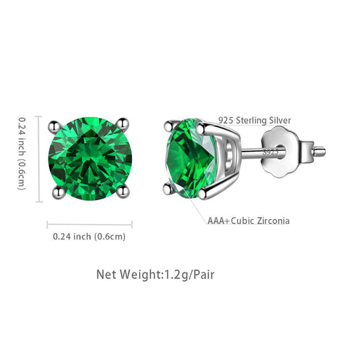 Round Birthstone May Emerald Earrings Sterling Silver - Earrings - Aurora Tears