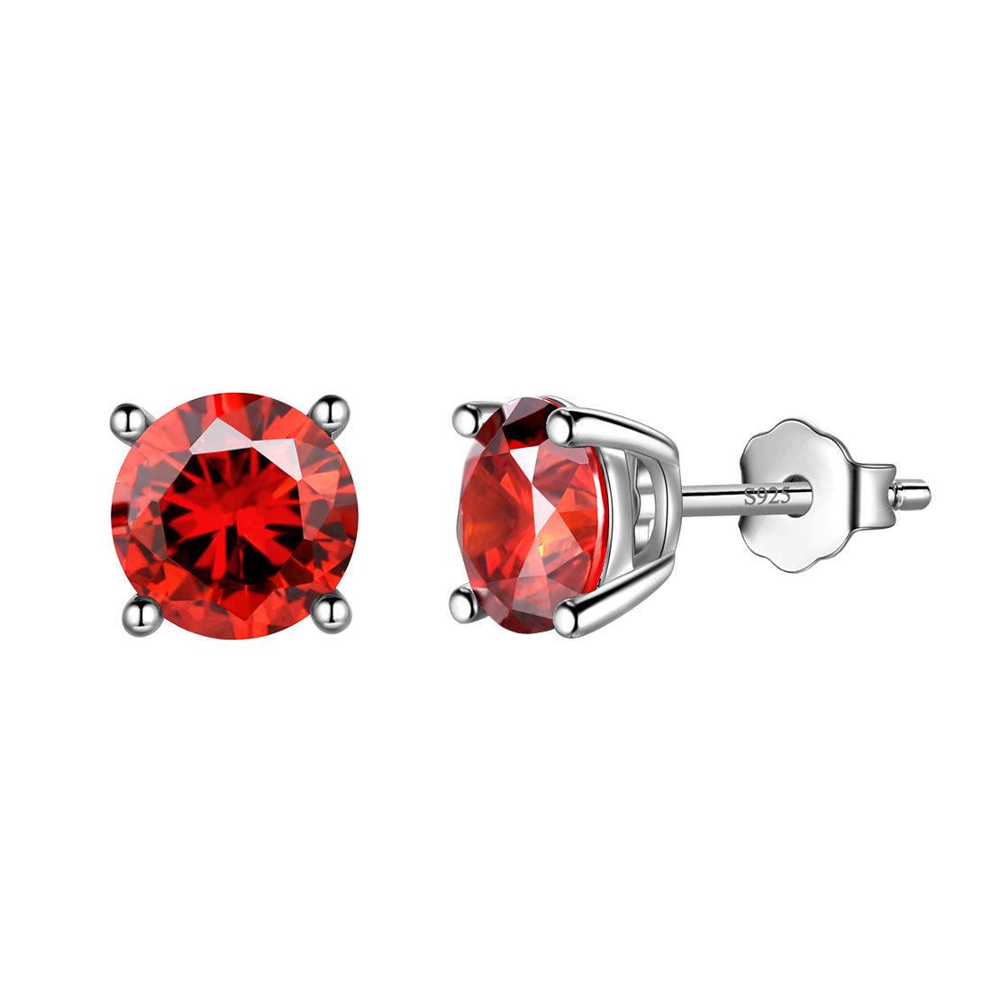 Round Birthstone January Garnet Earrings Sterling Silver - Earrings - Aurora Tears