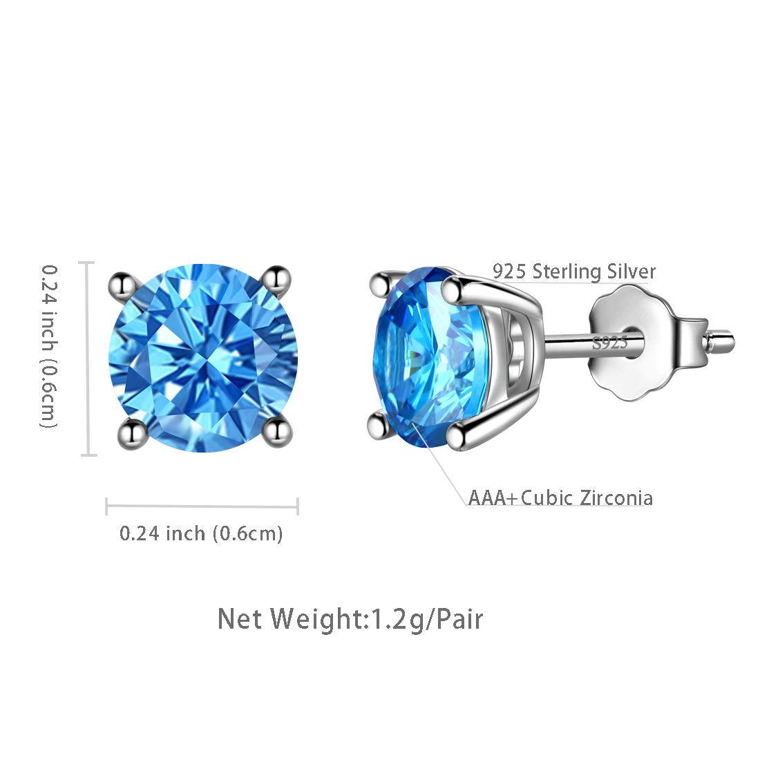 Round Birthstone March Aquamarine Earrings Sterling Silver - Earrings - Aurora Tears