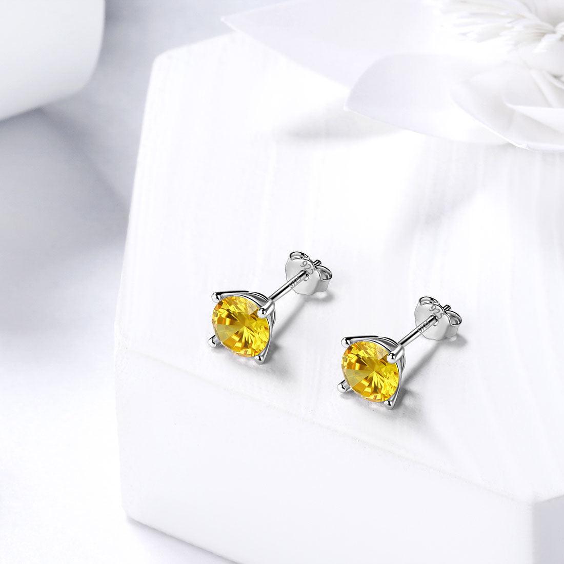 Round Birthstone November Citrine Earrings Sterling Silver - Earrings - Aurora Tears