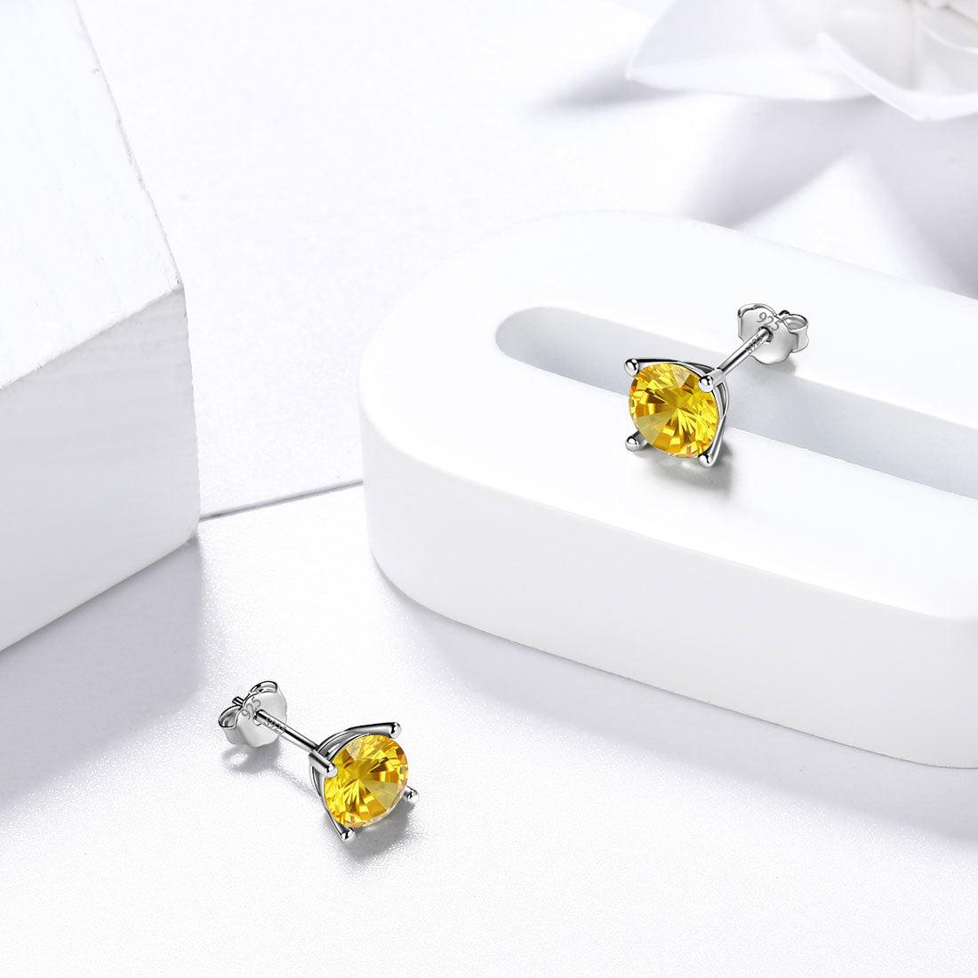 Round Birthstone November Citrine Earrings Sterling Silver - Earrings - Aurora Tears