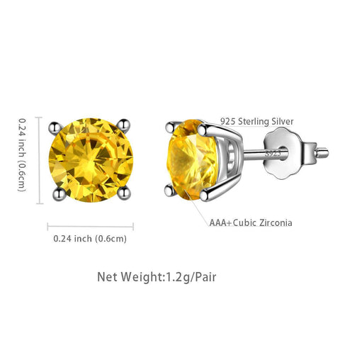 Round Birthstone November Citrine Earrings Sterling Silver - Earrings - Aurora Tears