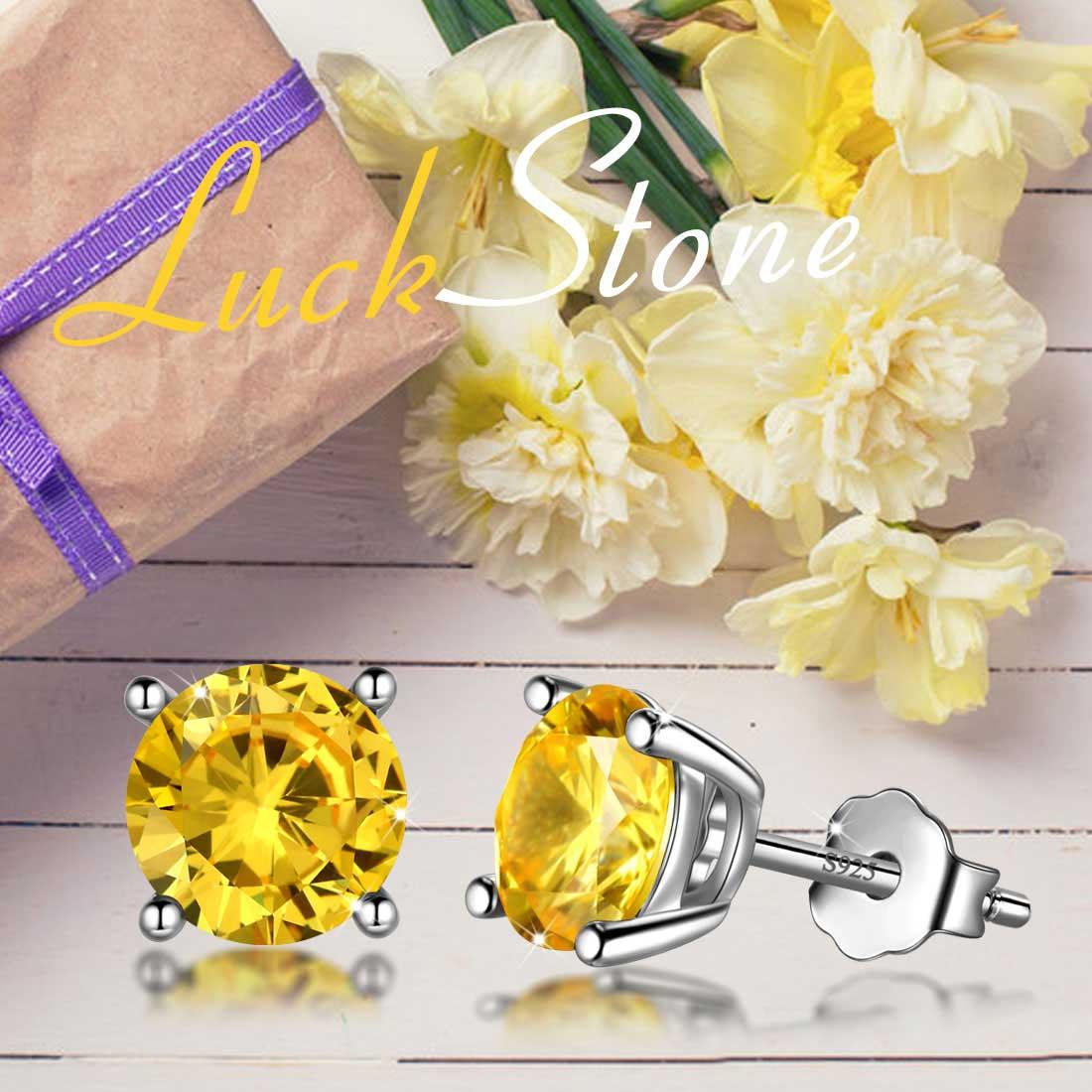 Round Birthstone November Citrine Earrings Sterling Silver - Earrings - Aurora Tears