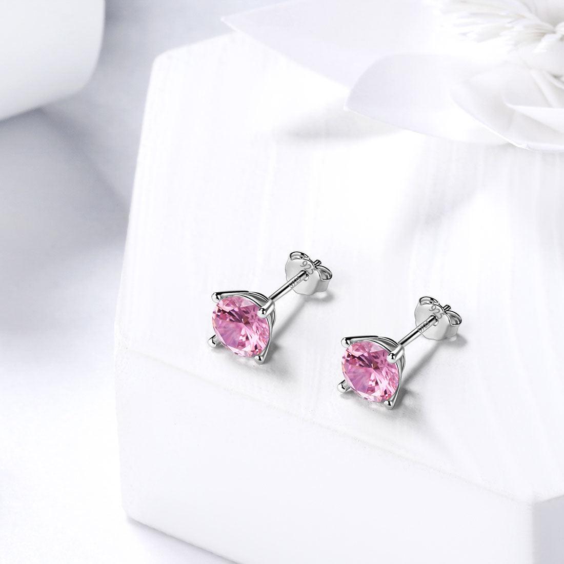 Round Birthstone October Tourmaline Earrings Sterling Silver - Earrings - Aurora Tears