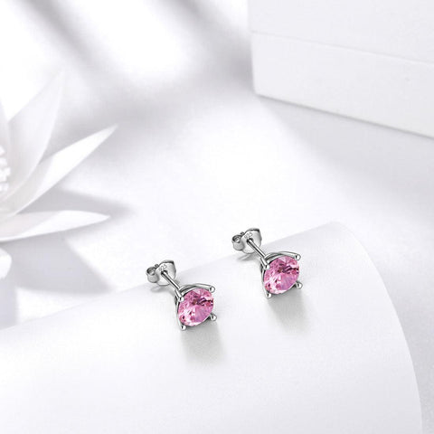 Round Birthstone October Tourmaline Earrings Sterling Silver - Earrings - Aurora Tears