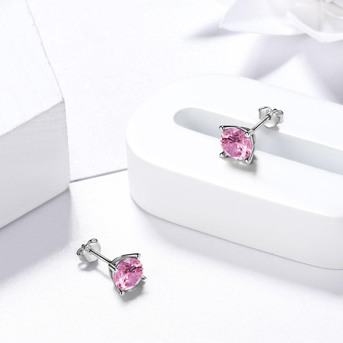 Round Birthstone October Tourmaline Earrings Sterling Silver - Earrings - Aurora Tears