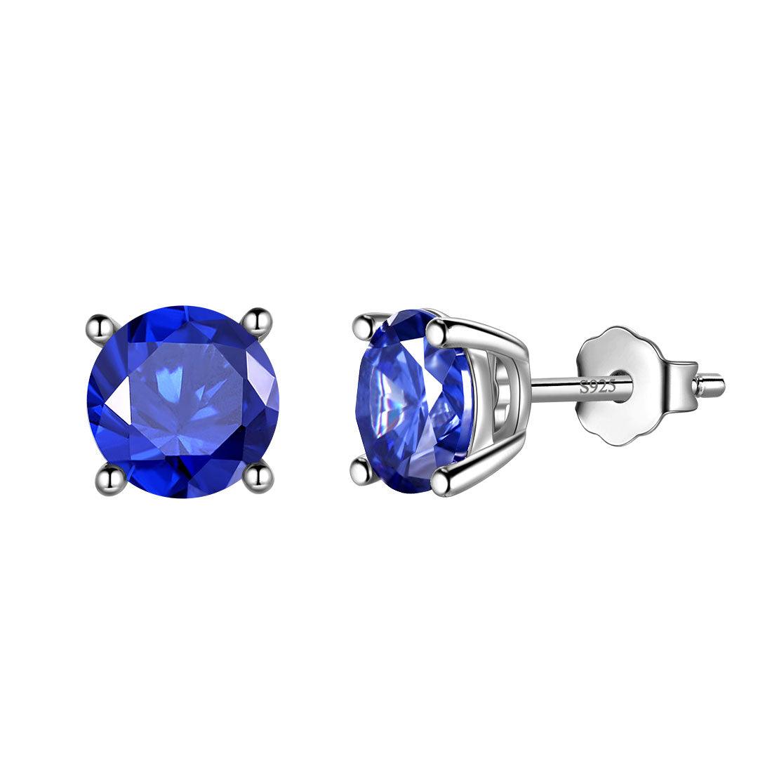 Round Birthstone September Sapphire Earrings Sterling Silver - Earrings - Aurora Tears