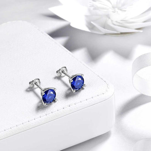 Round Birthstone September Sapphire Earrings Sterling Silver - Earrings - Aurora Tears