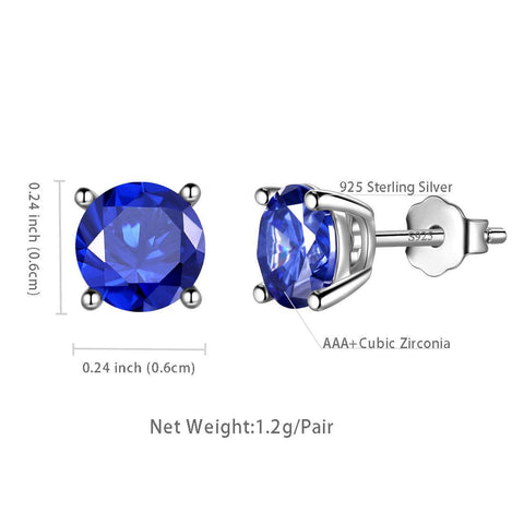 Round Birthstone September Sapphire Earrings Sterling Silver - Earrings - Aurora Tears