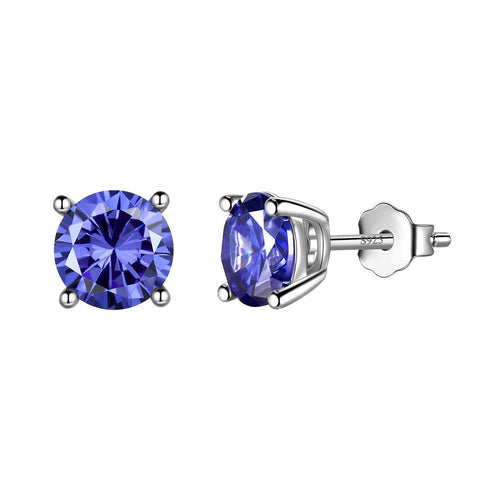 Round Birthstone December Tanzanite Earrings Sterling Silver - Earrings - Aurora Tears