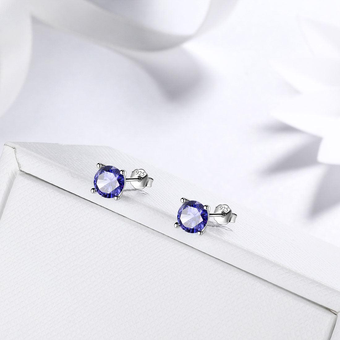 Round Birthstone December Tanzanite Earrings Sterling Silver - Earrings - Aurora Tears