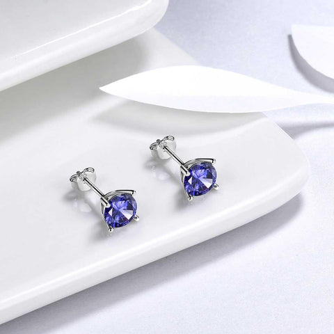 Round Birthstone December Tanzanite Earrings Sterling Silver - Earrings - Aurora Tears