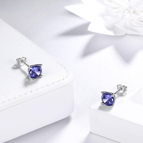 Round Birthstone December Tanzanite Earrings Sterling Silver - Earrings - Aurora Tears