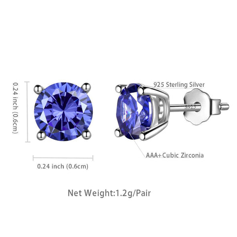 Round Birthstone December Tanzanite Earrings Sterling Silver - Earrings - Aurora Tears