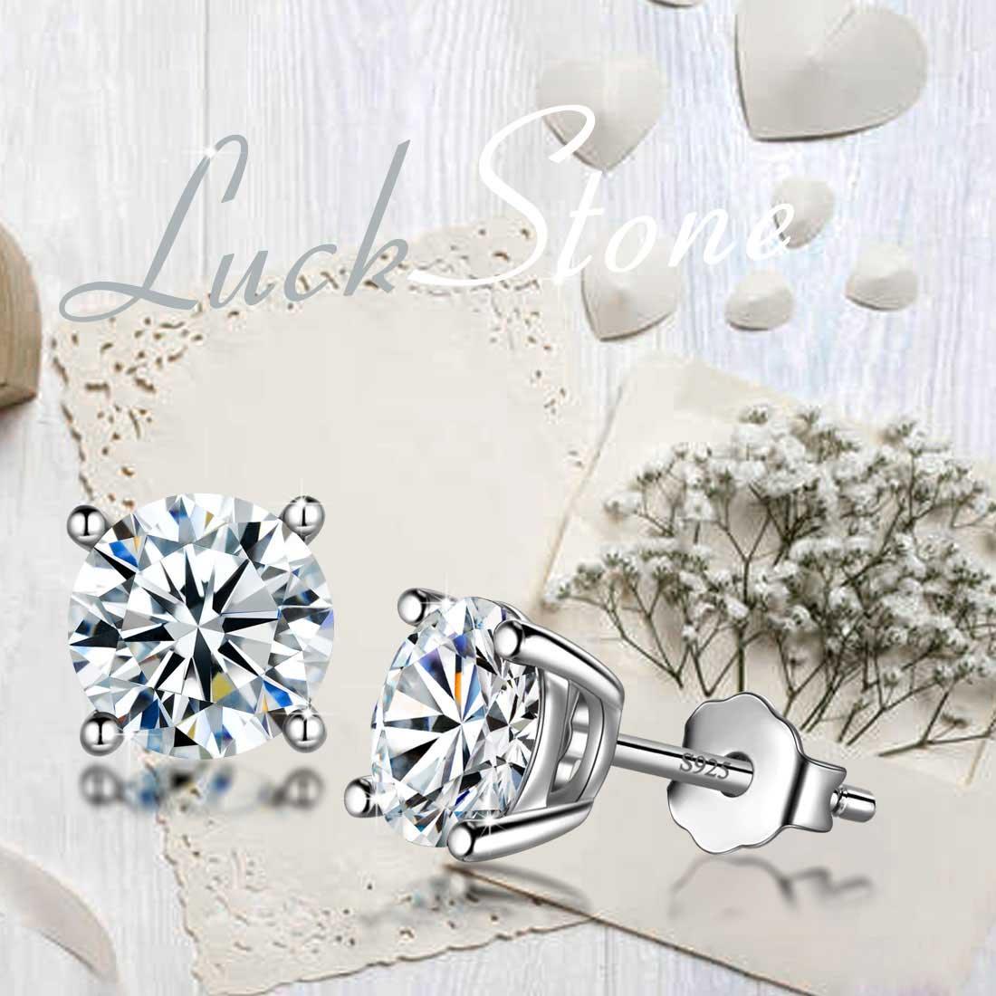 Round Birthstone April Diamond Earrings Sterling Silver - Earrings - Aurora Tears