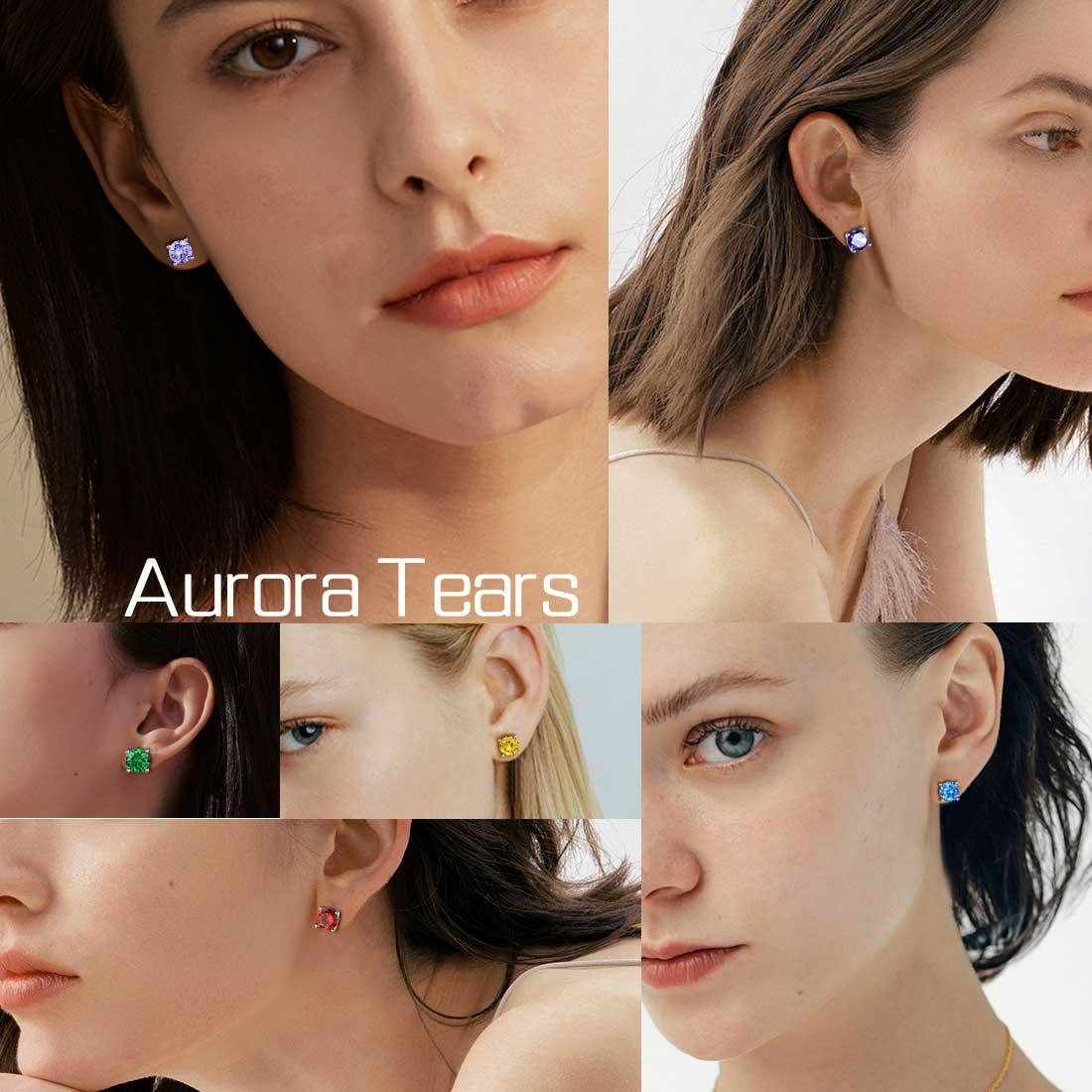 Round Birthstone January Garnet Earrings Sterling Silver - Earrings - Aurora Tears