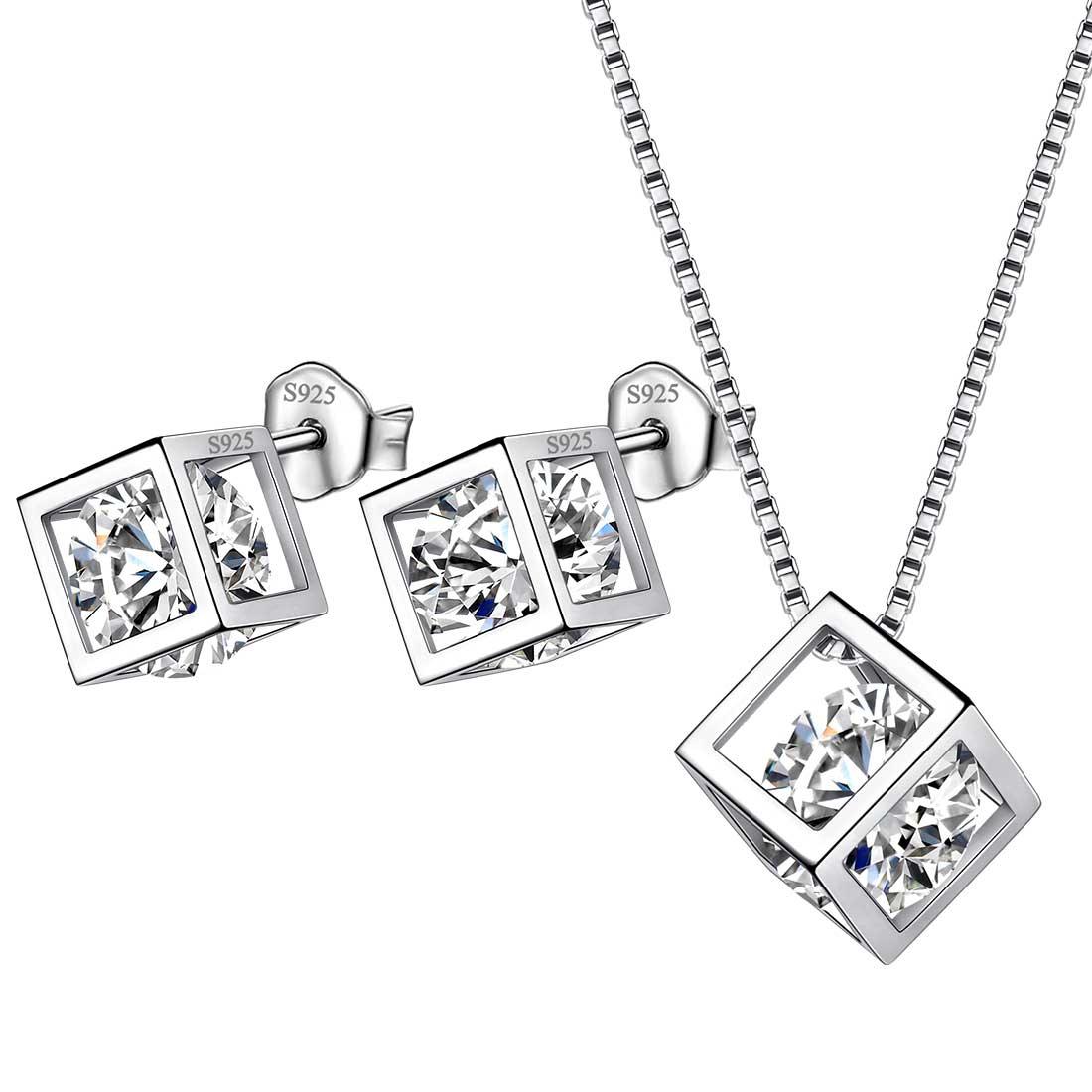 3D Cube Birthstone April Diamond Jewelry Set 3PCS - Jewelry Set - Aurora Tears