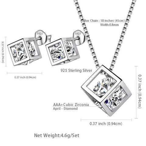 3D Cube Birthstone April Diamond Jewelry Set 3PCS - Jewelry Set - Aurora Tears