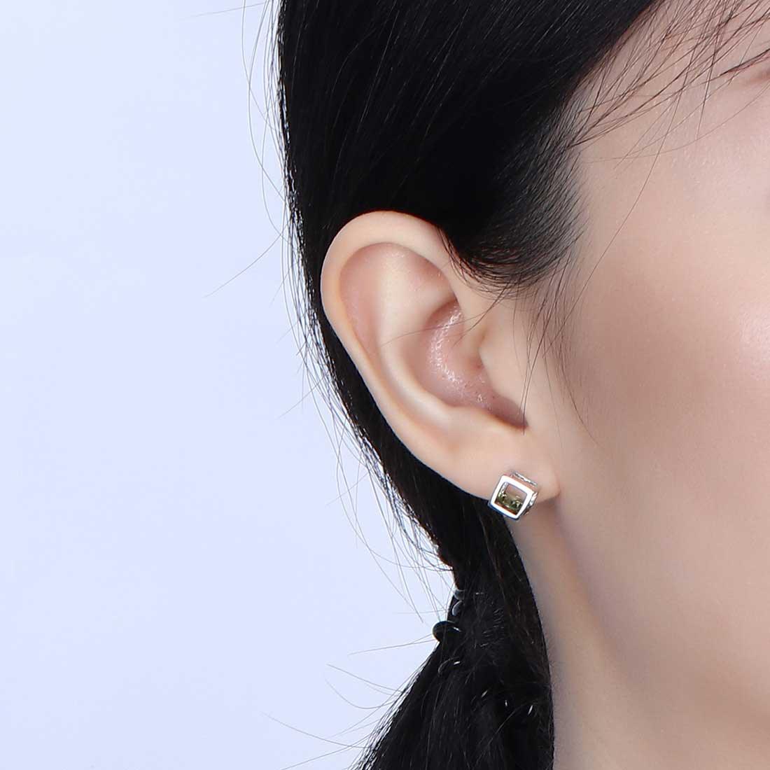 3D Cube Birthstone August Peridot Earrings Sterling Silver - Earrings - Aurora Tears