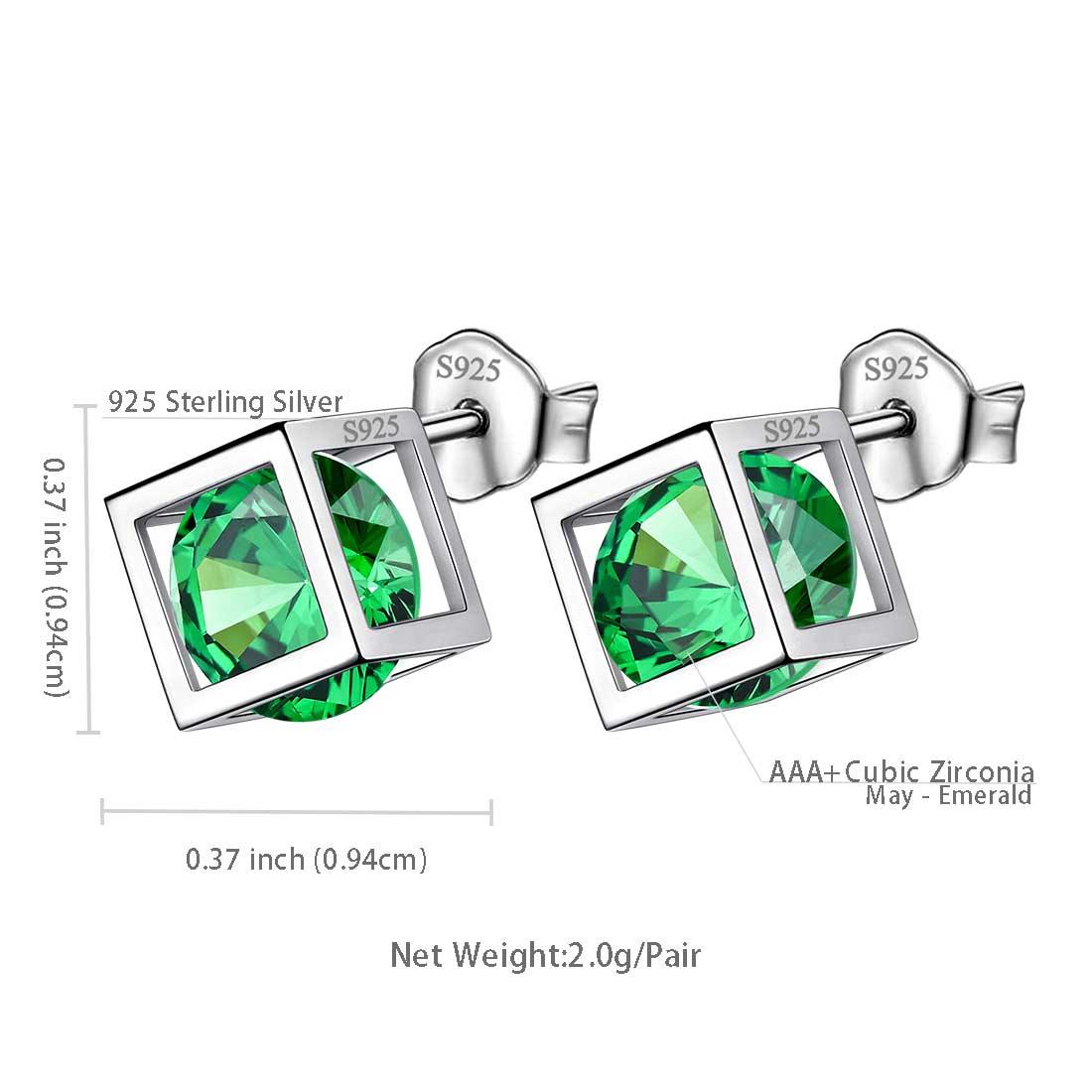 3D Cube Birthstone May Emerald Earrings Sterling Silver - Earrings - Aurora Tears