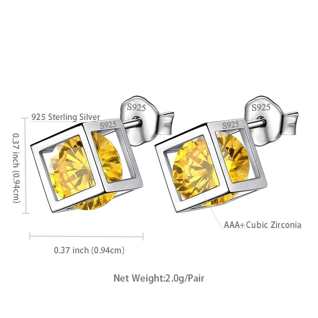 3D Cube Birthstone November Citrine Earrings Sterling Silver - Earrings - Aurora Tears