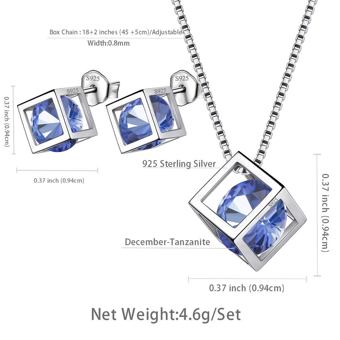3D Cube Birthstone December Tanzanite Jewelry Set 3PCS - Jewelry Set - Aurora Tears