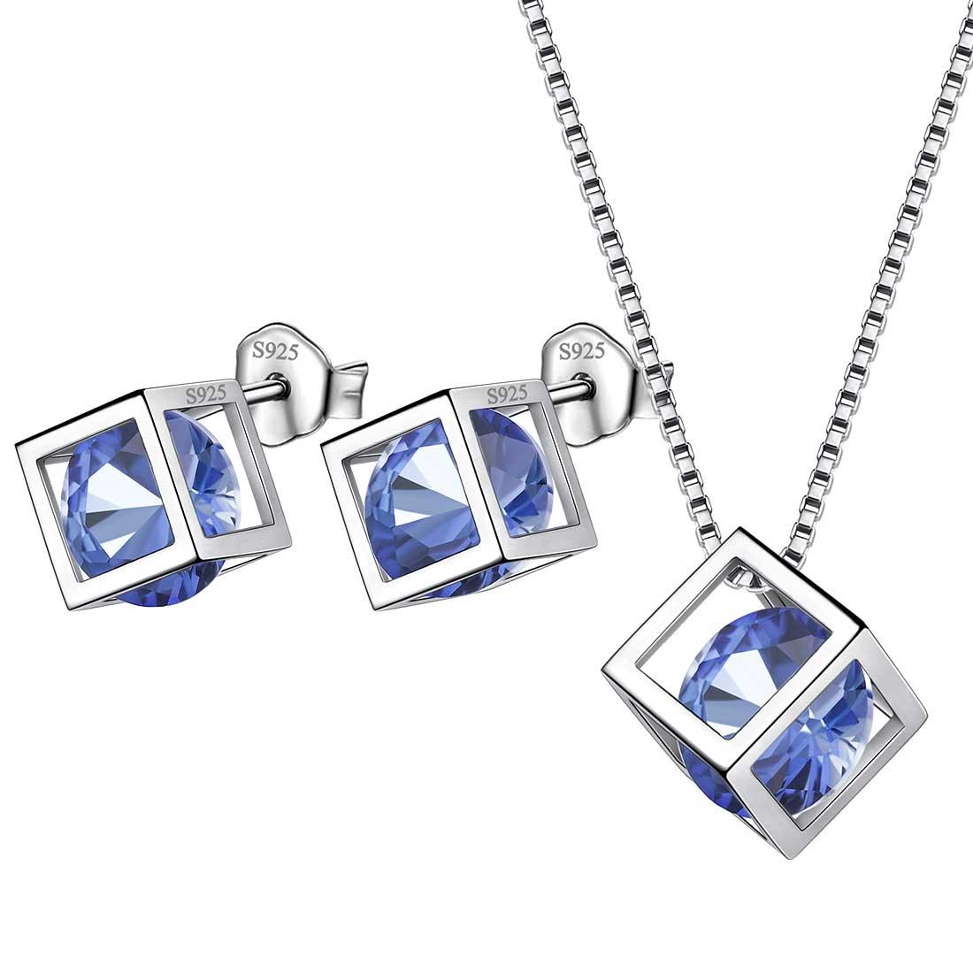 3D Cube Birthstone December Tanzanite Jewelry Set 3PCS - Jewelry Set - Aurora Tears