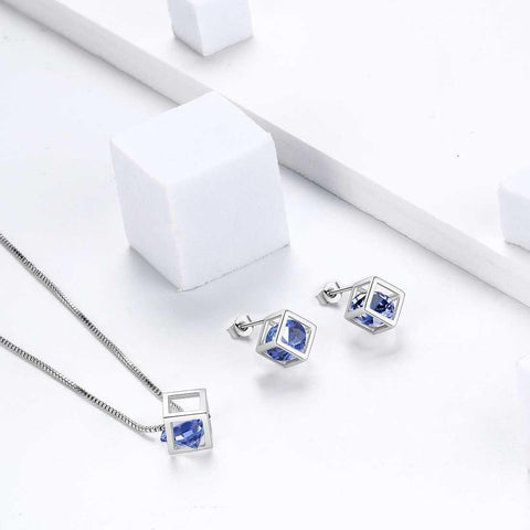 3D Cube Birthstone December Tanzanite Jewelry Set 3PCS - Jewelry Set - Aurora Tears