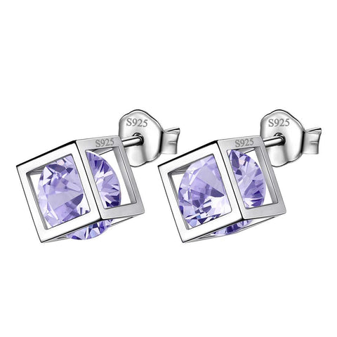 3D Cube Birthstone June Alexandrite Earrings Sterling Silver - Earrings - Aurora Tears