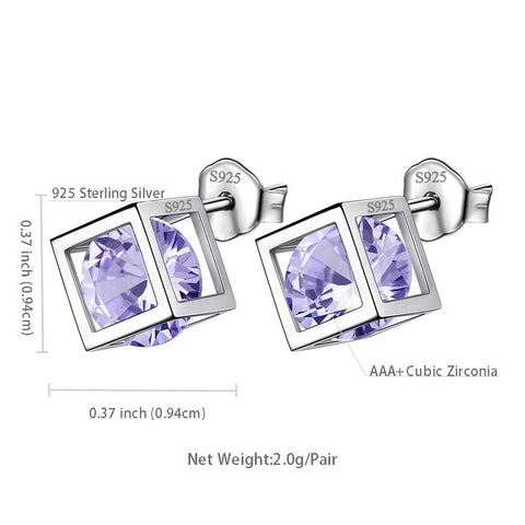 3D Cube Birthstone June Alexandrite Earrings Sterling Silver - Earrings - Aurora Tears