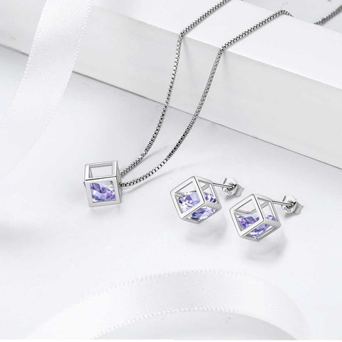 3D Cube Birthstone June Alexandrite Earrings Sterling Silver - Earrings - Aurora Tears