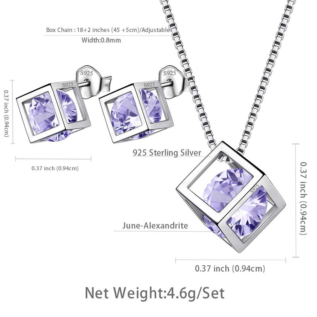 3D Cube Birthstone June Alexandrite Jewelry Set 3PCS - Jewelry Set - Aurora Tears