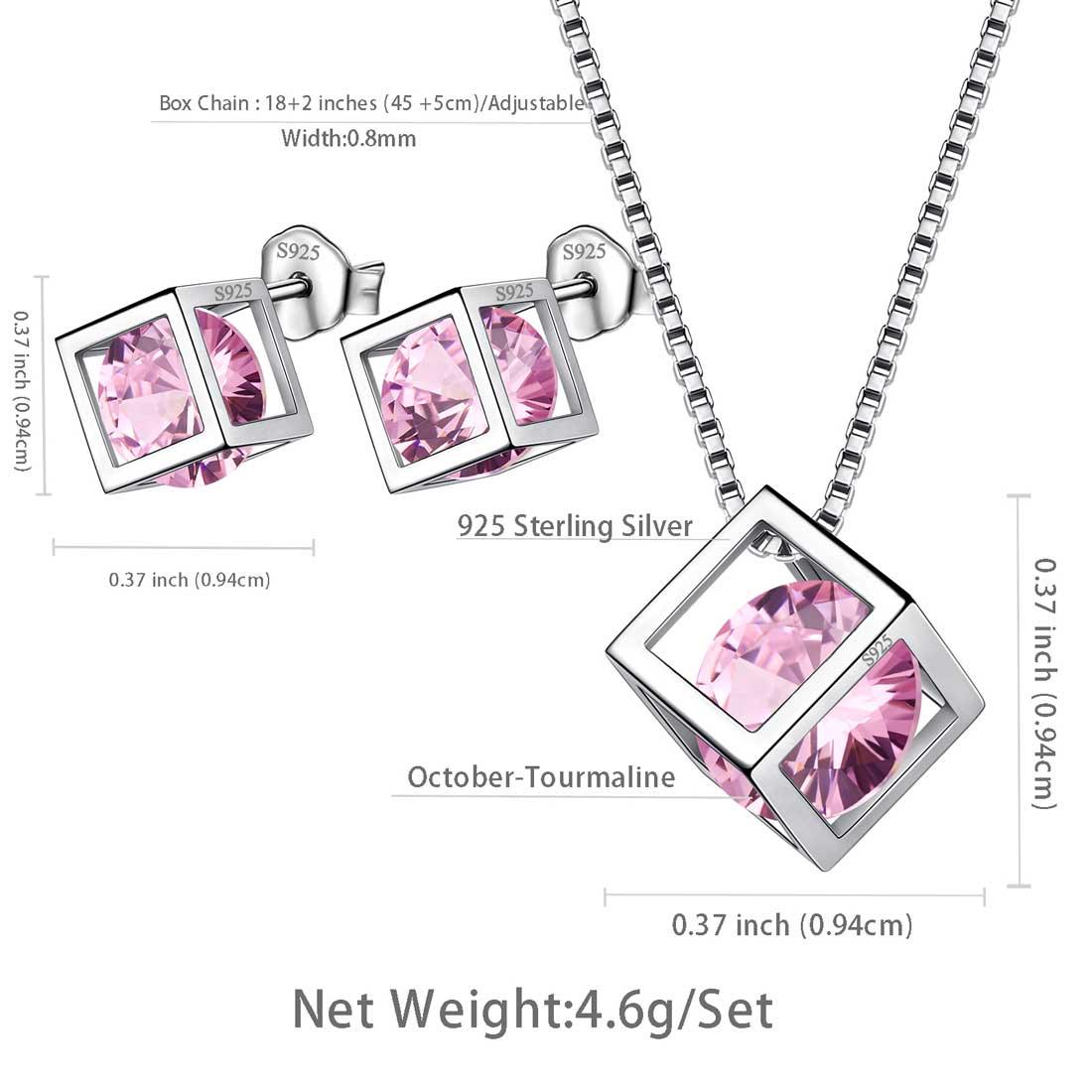 3D Cube Birthstone October Tourmaline Jewelry Set 3PCS - Jewelry Set - Aurora Tears