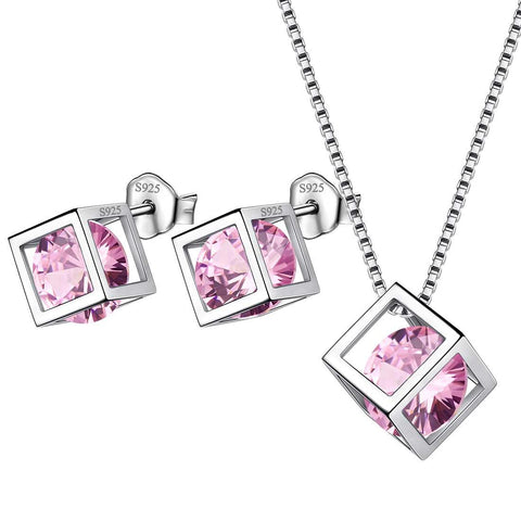 3D Cube Birthstone October Tourmaline Jewelry Set 3PCS - Jewelry Set - Aurora Tears