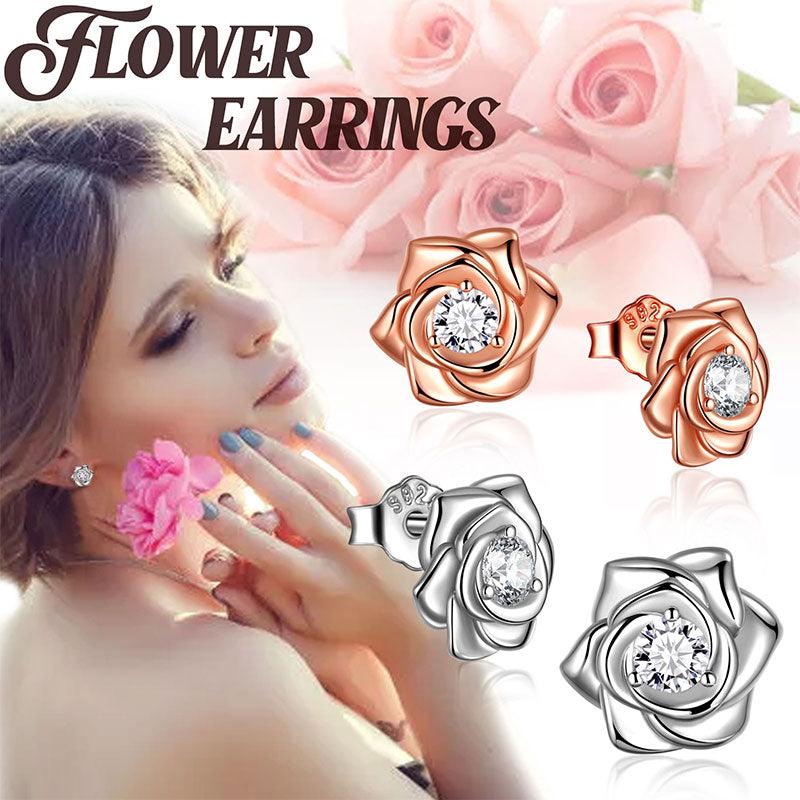 3D Flower Rose Studs Earrings 925 Sterling Silver - Earrings - Aurora Tears