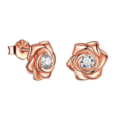 3D Flower Rose Studs Earrings 925 Sterling Silver - Earrings - Aurora Tears