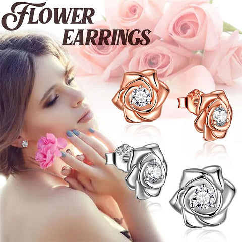 3D Flower Rose Studs Earrings 925 Sterling Silver - Earrings - Aurora Tears