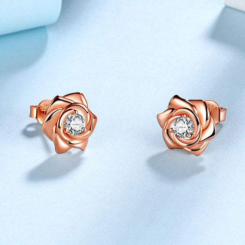 3D Flower Rose Studs Earrings 925 Sterling Silver - Earrings - Aurora Tears