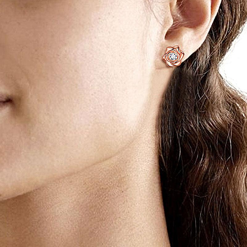 3D Flower Rose Studs Earrings 925 Sterling Silver - Earrings - Aurora Tears