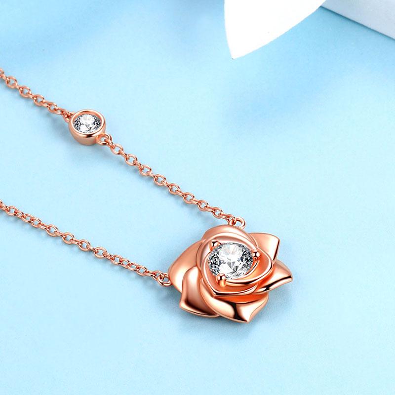 3D Flower Rose Necklace Pendant 925 Sterling Silver - Necklaces - Aurora Tears