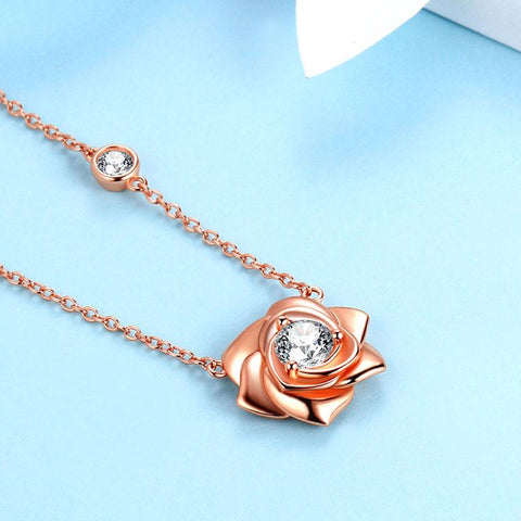 3D Flower Rose Necklace Pendant 925 Sterling Silver - Necklaces - Aurora Tears