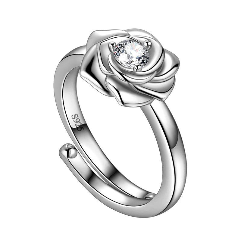 3D Flower Rose Wrap Open Ring 925 Sterling Silver - Rings - Aurora Tears